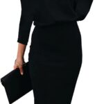 Women Off The Shoulder 3/4 Sleeve Batwing HIPS-Wrap Pencil Party Sexy Bodycon Midi Dress