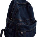 Dark Wash Denim Jean Backpack for Women & Men Retro Aesthetic Rucksack Basic Backpack for High / Students Travel Laptop Bag