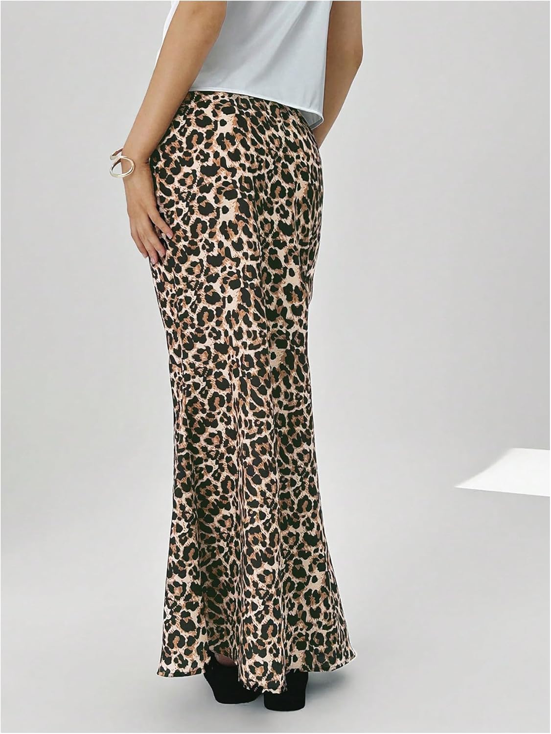 Women Low Rise Drawstring Waist Flare Maxi Skirt Solid Simple Casual Long Skirt