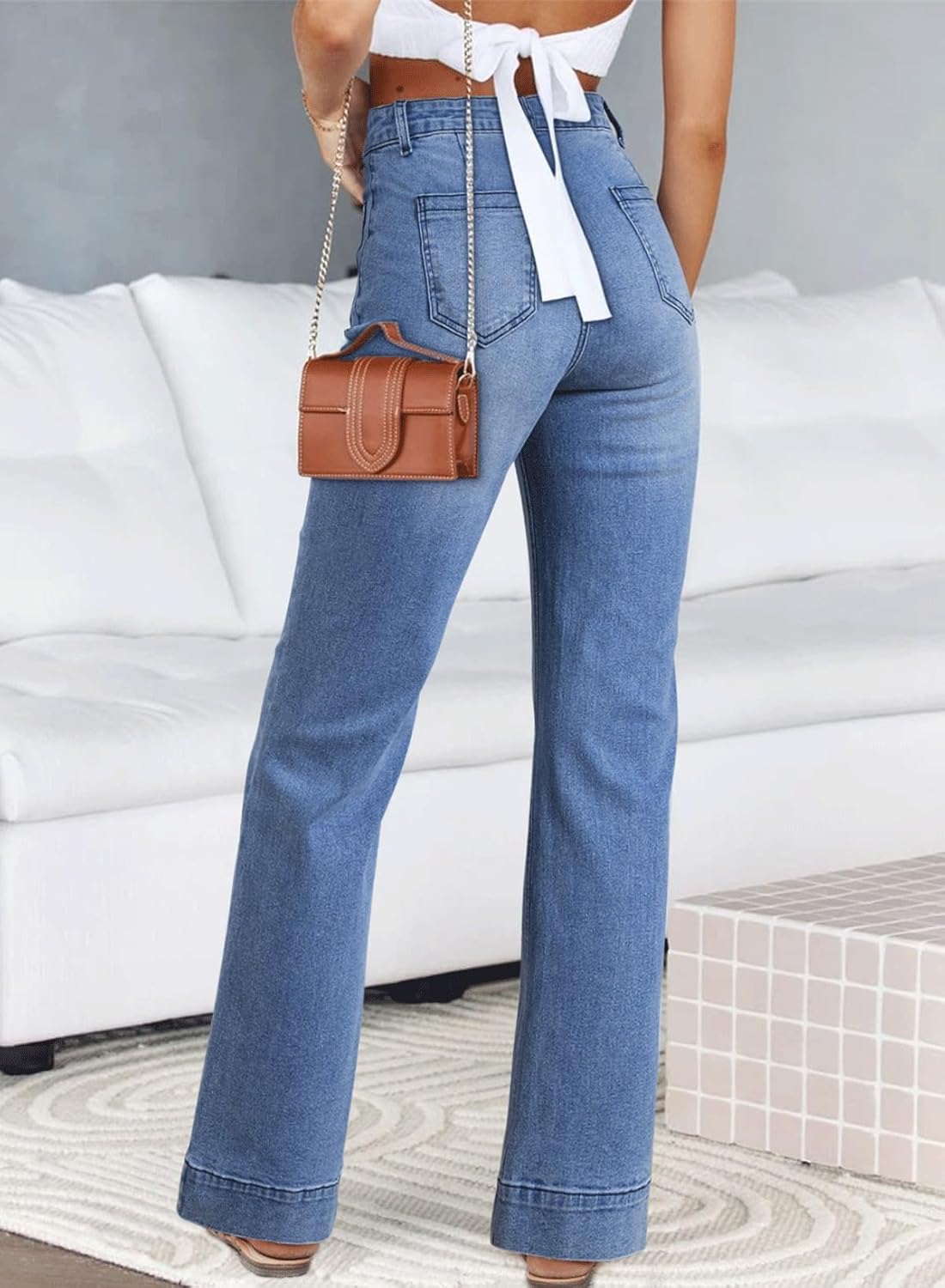 Astylish Women Wide Leg Jeans High Waisted Stretchy Straight Leg Jeans Loose Trendy Denim Pants with Pocket