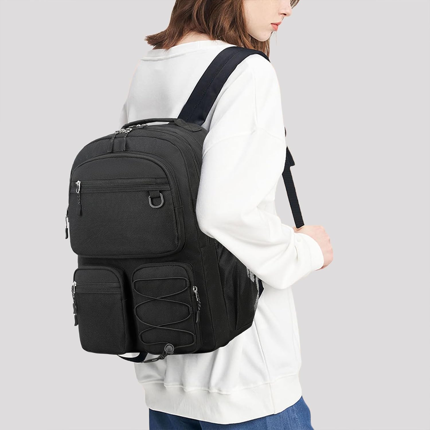 Water Resistant Daypack with Mulitiple Pockets for Travel Outdoor , 15.6 inch Laptop Backpack for Men and Women (Black)