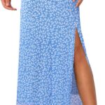 Women Mesh Slit Split Long Skirts High Waisted Sexy Summer Maxi Skirts