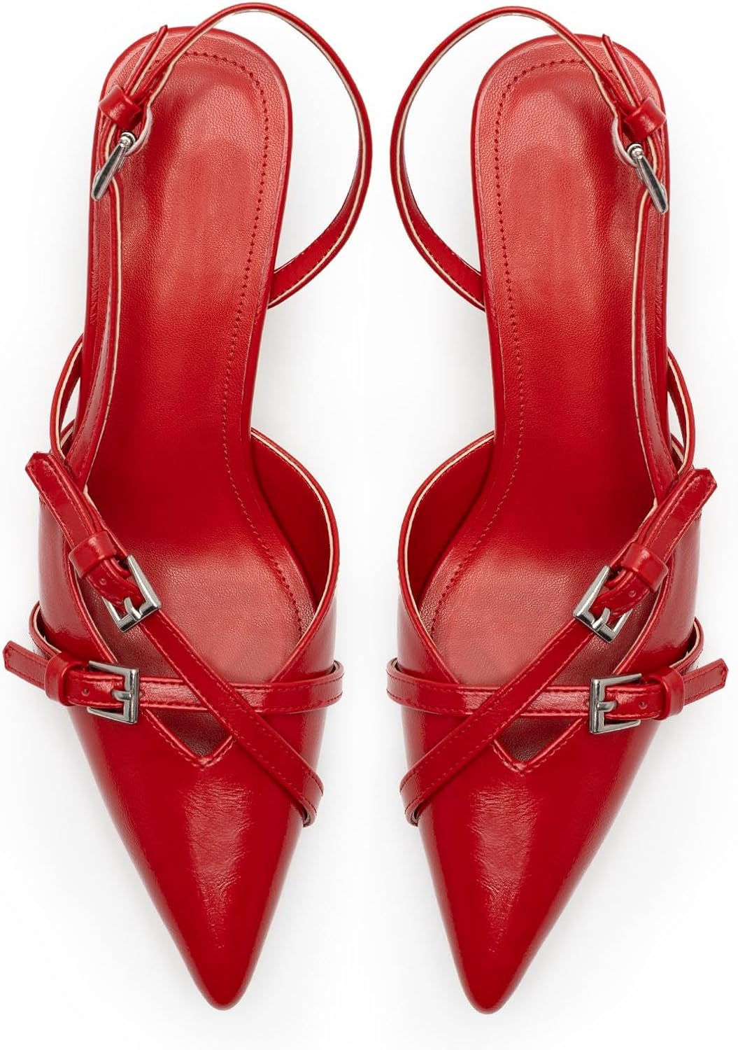 Kitten Heels for Women Pointed Toe Slingback Heels Closed Toe Wedding Dress Pumps with Buckles