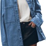 Women d Jean Jacket Casual Button Up Denim Overshirt Trendy Long Sleeve Denim Jacket Coat