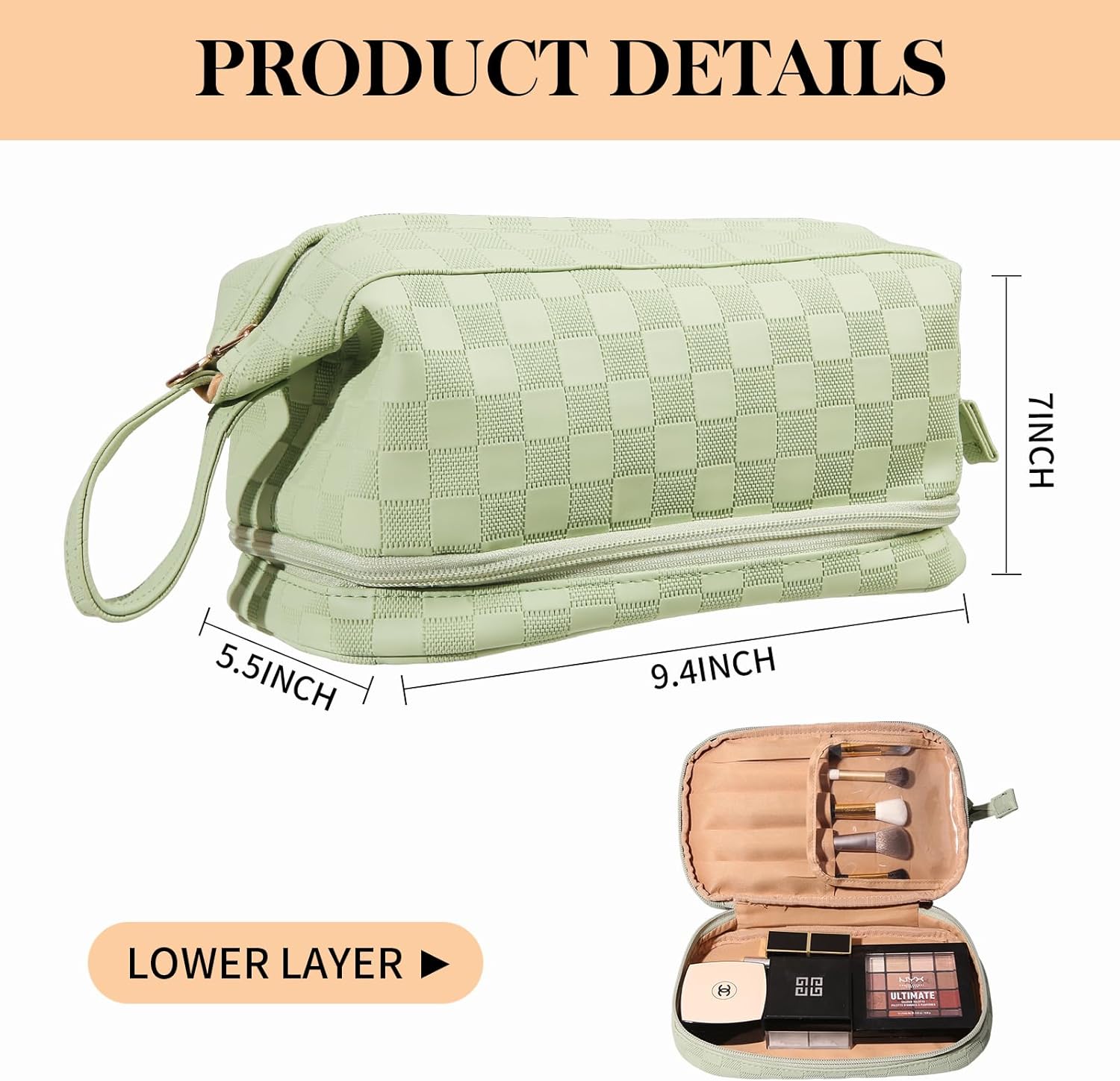 Large Capacity Makeup Bag Ladies Cosmetic Bag Travel Bag with Compartments Portable PU Leather Travel Makeup Bag with Handle
