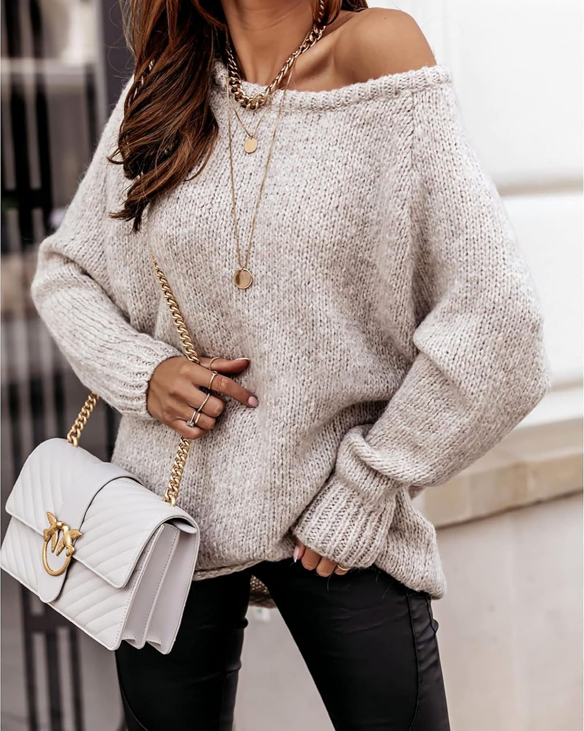 Women Casual Long Sleeve Fall Sweaters Crew Neck Solid Color Soft Ribbed Knitted Oversized Pullover Loose Fit Jumper