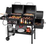 2-Burner Gas & Charcoal Combo Grill with Smoker & Side Burner, 34,000 BTU, 1020 Sq In, Black