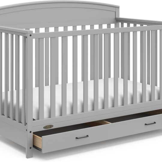 5-in-1 Convertible Baby Bed (with drawers, white) - Green Guardian Gold Certification, built-in baby bed storage drawer, convertible to toddler bed, day bed and full-size bed