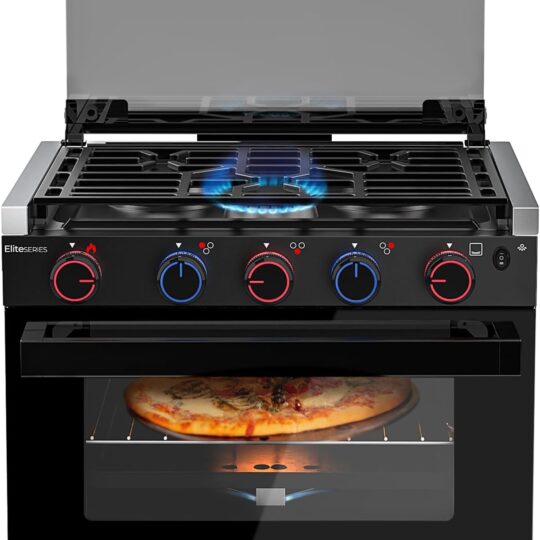 RV liquefied gas stove 21 inches high, a liquefied gas stove oven with 3 burners, suitable for RVs, apartments, mobile homes, made of stainless steel material
