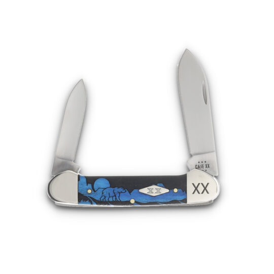 Case XX David Yellowhorse Grizzly Mtn. Canoe Folder Carib. Blue Smooth Bone CA12527GM