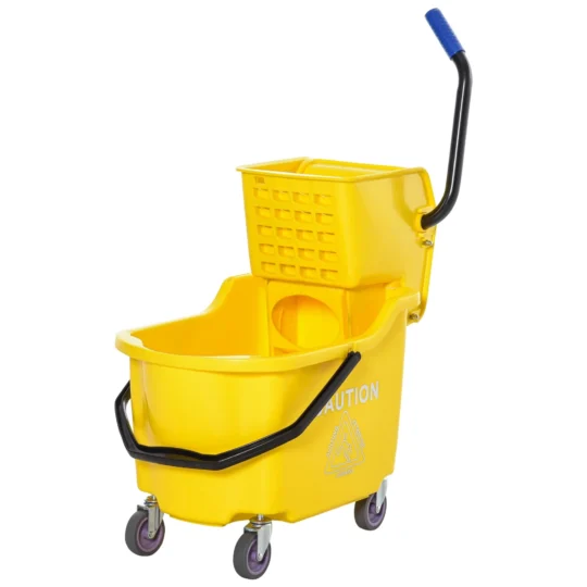 HOMCOM Residential Mop Bucket with Side Press Wringer and Wheels, Yellow