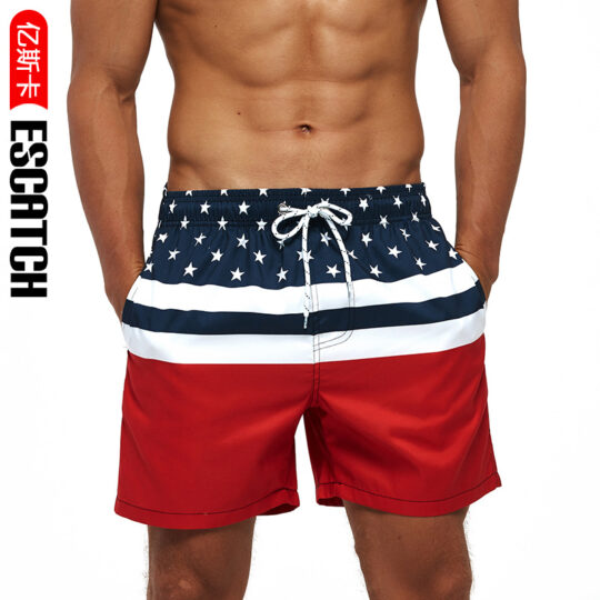 ESCATCH Factory Direct Cross-Border Printed Beach Shorts Men's Swim Shorts Quick-Dry Four-Quarter Shorts Casual Shorts Swim Shorts