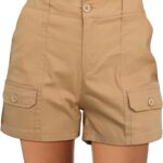 Cargo Shorts for Women Casual Summer High Waisted Chino Shorts Ribbed Elastic Waist Utility Pockets Comfy Shorts