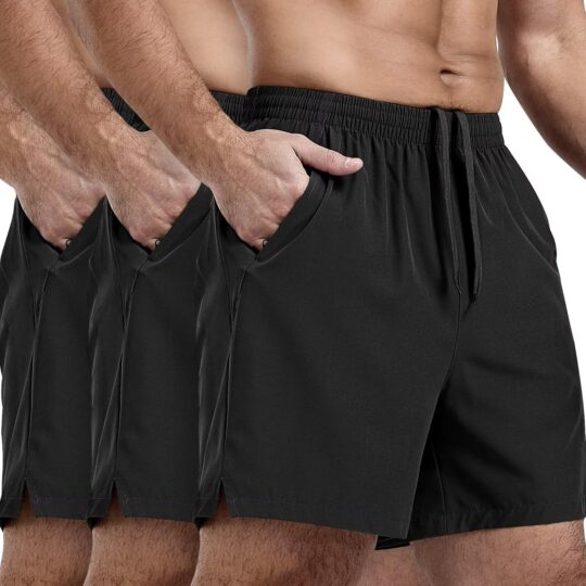 3 Pack Men's Athletic Running Shorts 5 Inch Gym Workout Shorts Quick Dry Active Tennis Sports Shorts with Zip Pockets