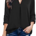 Gaharu Women's Blouses 3/4 Sleeve Work Shirt Chiffon Tunic Top Office Wear - S