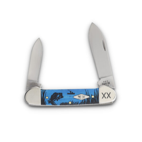 Case XX Blue Smooth Bone Canoe Folding Knife Bass with Diamond Shield and XX Bolsters CA12527BASS