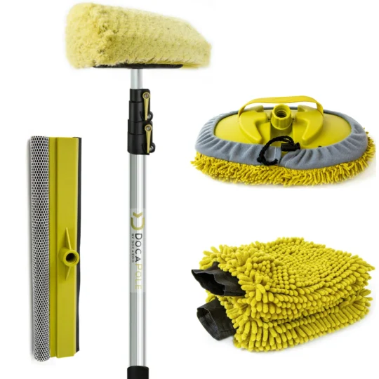 DocaPole Car Cleaning Kit: Car Wash Kit with 5-12’ Extension Pole & Soft Brush, Car Squeegee, Car Wash Mitt (2X), Microfiber Cleaning Head