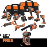 18V Cordless 8-Tool Combo Kit with (3) Batteries, Charger, and Bag with 18V Digital Inflator