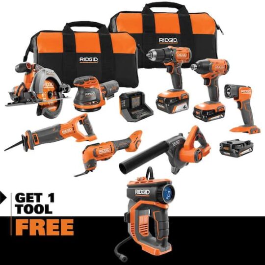 18V Cordless 8-Tool Combo Kit with (3) Batteries, Charger, and Bag with 18V Digital Inflator