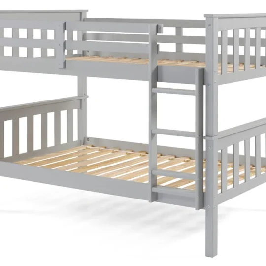 Solid Wood Sturdy Twin Over Twin Bunkbed with Ladder and Safety Rail Grey