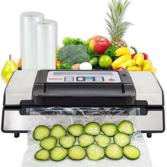Nesco Deluxe Food VS-12 Vacuum Sealer, 130 Watts, Kit Bags & Viewing Lid