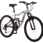 Mongoose Ledge 2.1 Mountain Bike, 24-inch wheels, 21 speeds, boys frame, Silver/Red