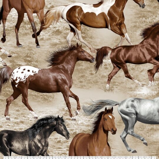 Wild Horses Running Novelty Cotton Fabric