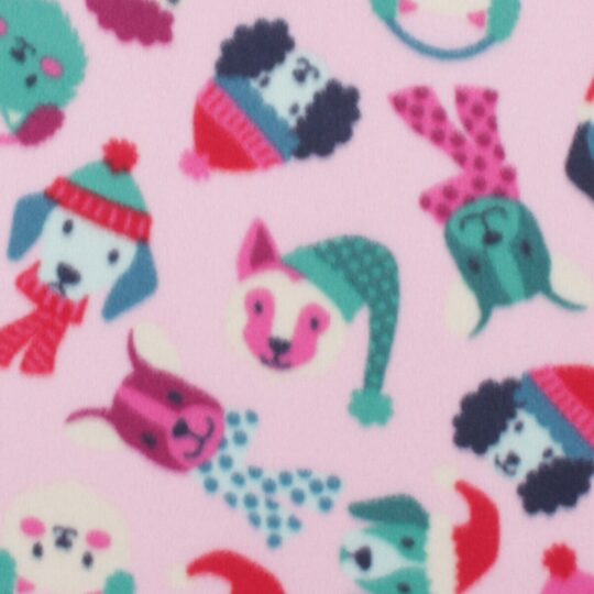 Christmas Winter Dogs on Pink Blizzard Fleece Fabric