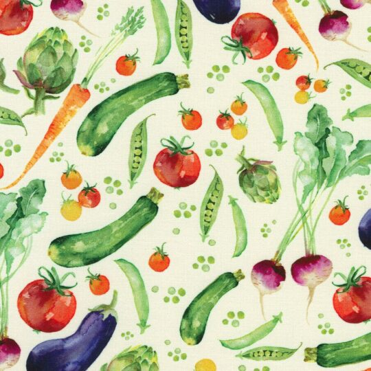 Robert Kaufman Fresh Veggies on White Novelty Cotton Fabric