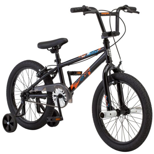 Mongoose Switch Kids Bike with Training Wheels. 18 Inch Wheels. Ages 5-9. Black