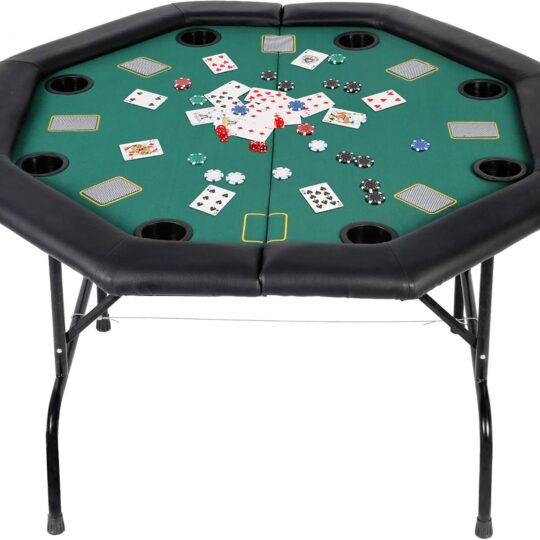 Vilobos Folding Poker Table, Texas Holdem Poker Table with Felt Poker Table Top and Removable Cup Holder