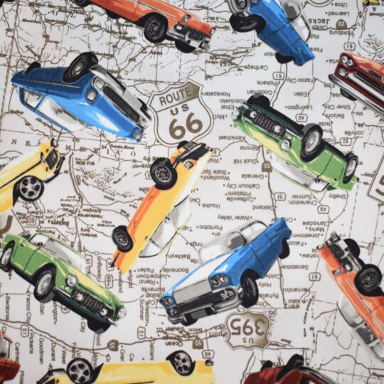 Novelty Cotton Fabric Route 66 Roadmap
