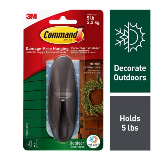 Command 5lbs Outdoor Metallic Bronze Hook & Strips 3ct