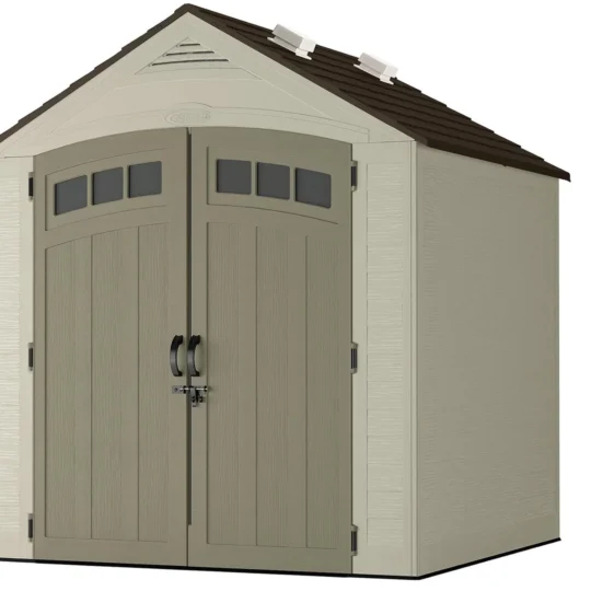 7x7 Storage Shed with Multi-Wall Resin Panels, 4 Skylights, IllumiVent System, and Pad-Lockable Doors, 84quot; D x 84quot; W x 98" H