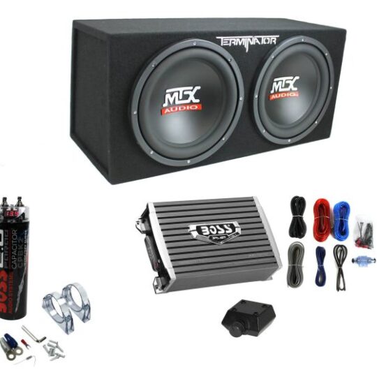 1200W Dual Loaded Subwoofer Box + 1500W Amplifier + Capacitor