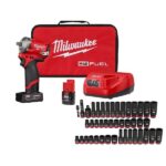 M12 FUEL 12V Brushless Cordless Stubby 3/8 in. Impact Wrench Kit with 3/8 in. Drive SAE/Metric Socket Set (43-Piece)