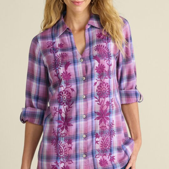 Gracie Embroidered Plaid Big Shirt