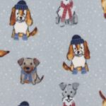 Winter Dogs on Gray Anti Pill Fleece Fabric