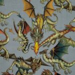 Alexander Henry Tale of The Dragons on Gray Premium Cotton Fabric