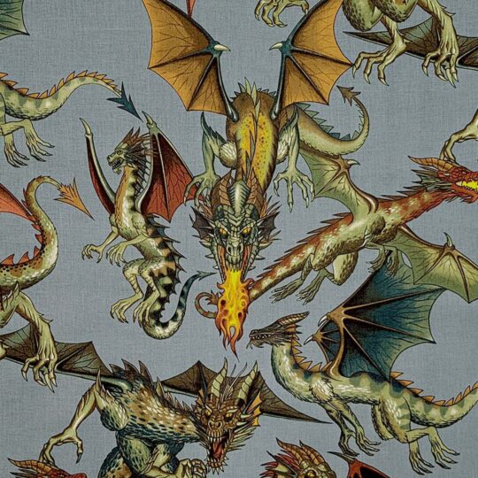 Alexander Henry Tale of The Dragons on Gray Premium Cotton Fabric