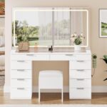 YITAHOME Vanity Set with LED Mirror, 10 Drawers, Stool Included