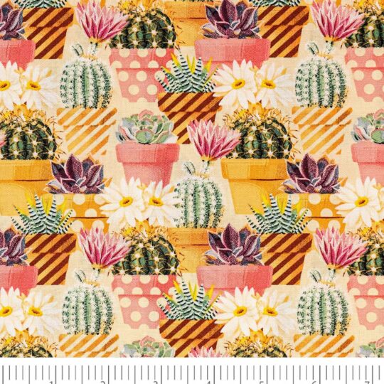 Singer Succulents On Tan Cotton Fabric