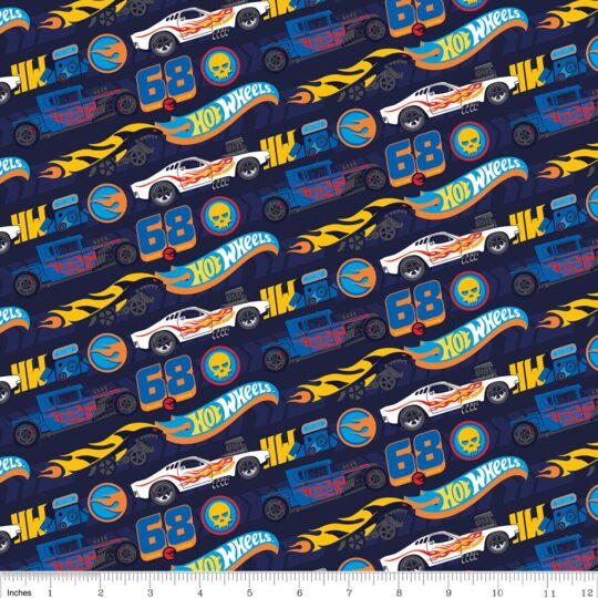 Hot Wheels Car Stripe Blue Cotton Fabric