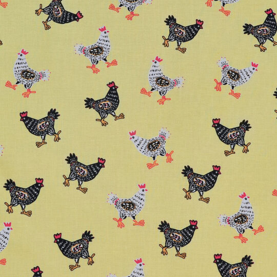 Novelty Cotton Fabric Yellow Pattern Chickens