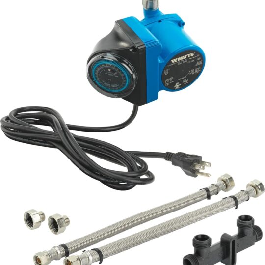 H2O hot water circulation system, equipped with programmable timer, provides hot water instantly, includes water pump, 2 adapters, sensor valve, installation screws, 2 water supply pipes, easy DIY installation