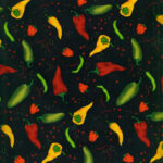 Robert Kaufman Tossed Peppers on Black Novelty Cotton Fabric