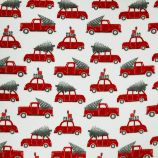 Christmas Red Trucks With Tree Anti Pill Fleece Fabric