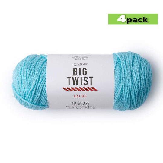 4pk Solid Aqua Medium Weight Acrylic 380yd Value Yarn by Big Twist