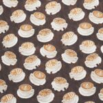 Coffee Cups on Brown Novelty Cotton Fabric