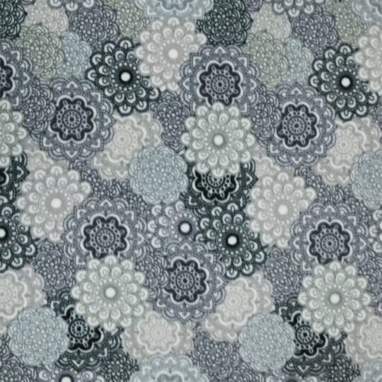 Gray & White Packed Medallions Anti Pill Fleece Fabric